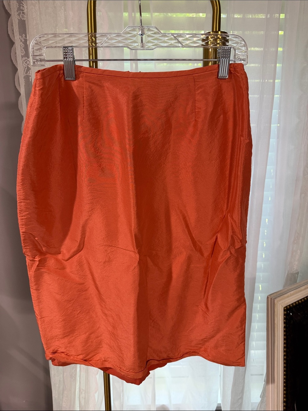 Women's Orange Silk Pencil Skirt